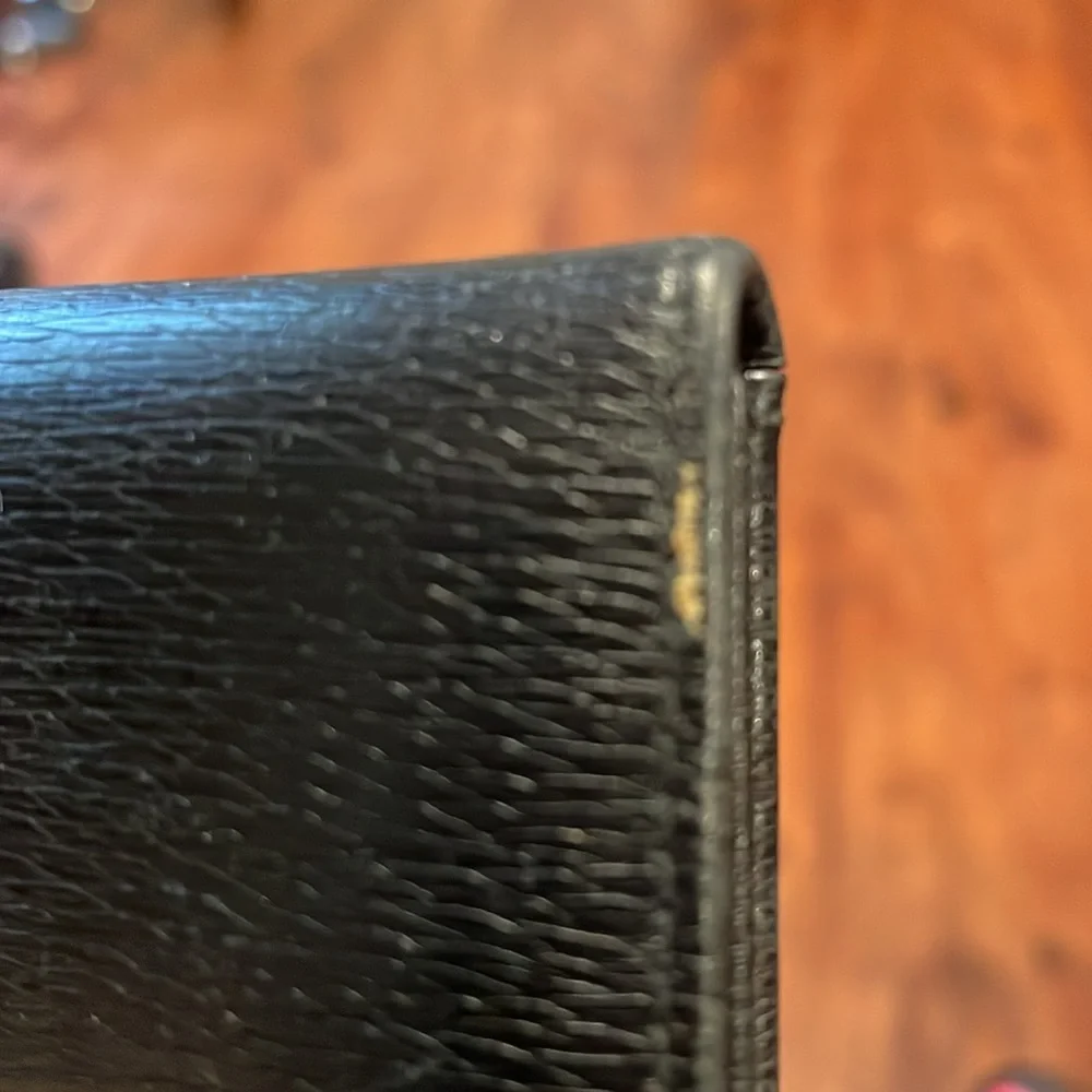 Gucci black leather (unisex) wallet. Snap in front for cards/cash back coin WLT